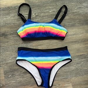 Rainbow Striped high waist women’s 8 Swim Set